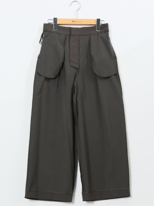 ストレッチ ボタン付き ワンタック ワイドパンツ