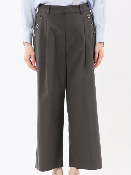ストレッチ ボタン付き ワンタック ワイドパンツ