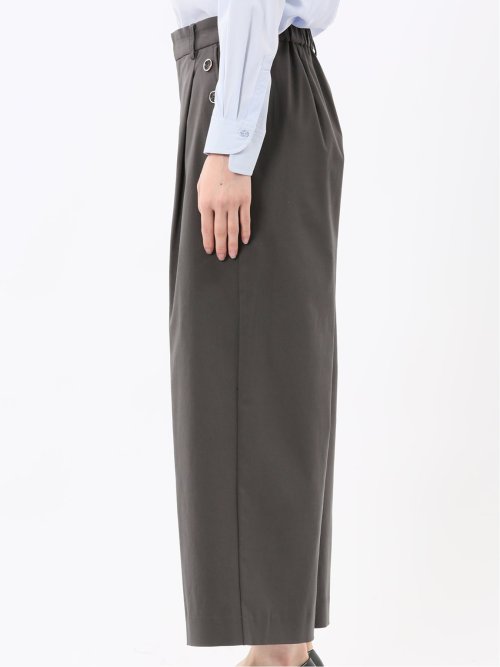 ストレッチ ボタン付き ワンタック ワイドパンツ