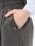 ストレッチ ボタン付き ワンタック ワイドパンツ
