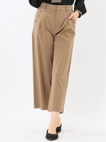 ストレッチ ボタン付き ワンタック ワイドパンツ