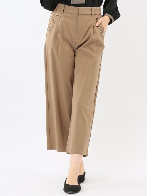 ストレッチ ボタン付き ワンタック ワイドパンツ