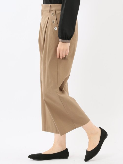 ストレッチ ボタン付き ワンタック ワイドパンツ