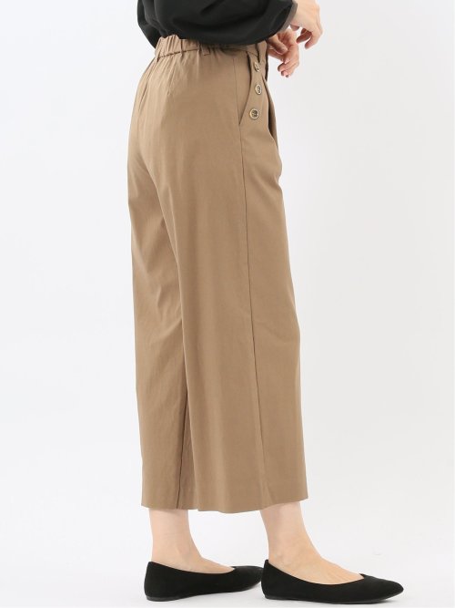 ストレッチ ボタン付き ワンタック ワイドパンツ