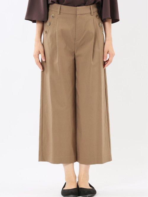 ストレッチ ボタン付き ワンタック ワイドパンツ