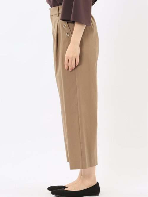 ストレッチ ボタン付き ワンタック ワイドパンツ