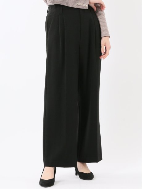 ストレッチ 両面起毛 ツータック ワイドパンツ