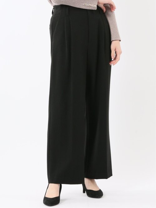 ストレッチ 両面起毛 ツータック ワイドパンツ