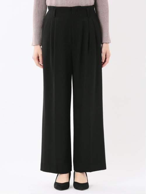 ストレッチ 両面起毛 ツータック ワイドパンツ