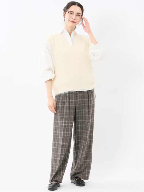 ストレッチ 両面起毛 ツータック ワイドパンツ