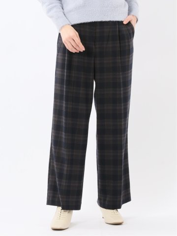 ストレッチ 両面起毛 ツータック ワイドパンツ