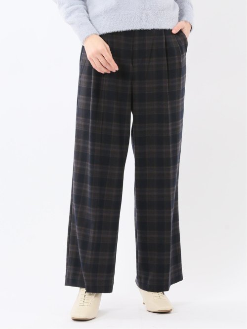 ストレッチ 両面起毛 ツータック ワイドパンツ