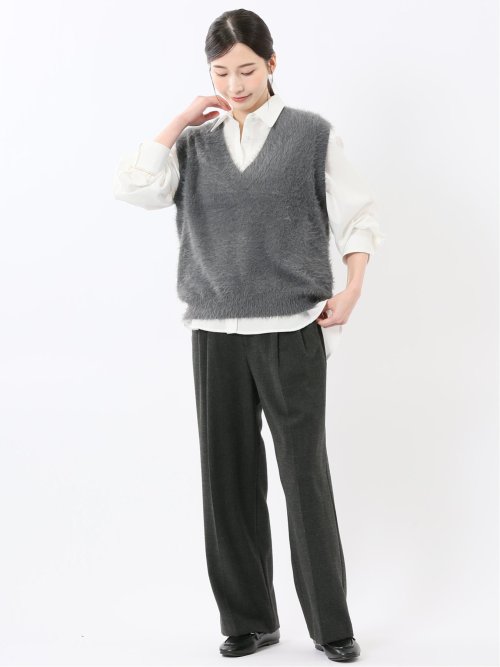 ストレッチ 両面起毛 ツータック ワイドパンツ