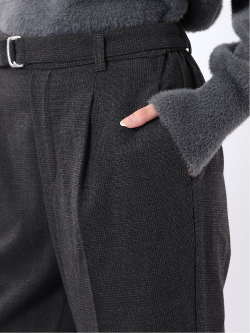 パンツ レディース ストレッチ 静電防止 ベルト付き 起毛 テーパード ワンタック センタープレス バックシャーリング