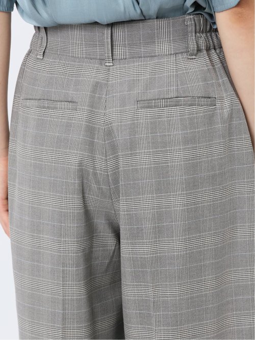 ストレッチウォッシャブル ボタン付き グレンチェック柄ワイドパンツ(セットアップ可能)