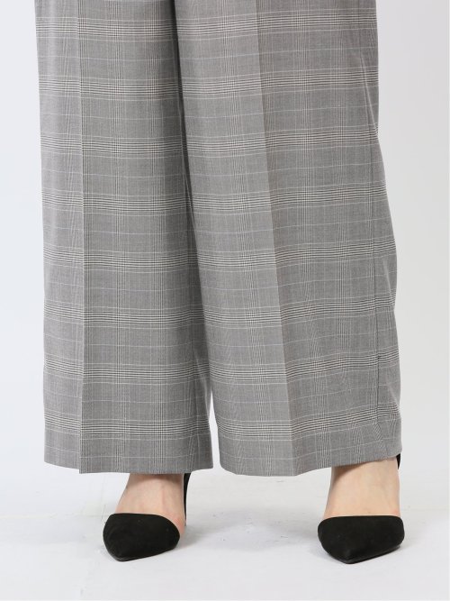 ストレッチウォッシャブル ボタン付き グレンチェック柄ワイドパンツ(セットアップ可能)