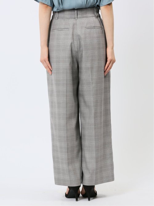 ストレッチウォッシャブル ボタン付き グレンチェック柄ワイドパンツ(セットアップ可能)