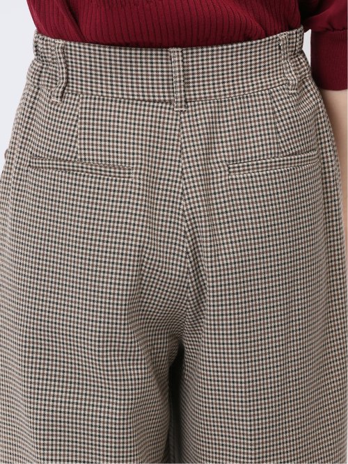 ストレッチウォッシャブル ボタン付き ガンクラブチェック柄ワイドパンツ(セットアップ可能)