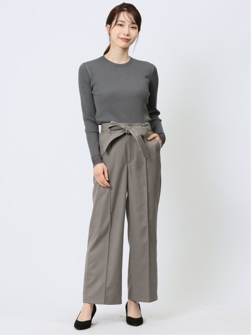 リボンベルト付き ワイドパンツ