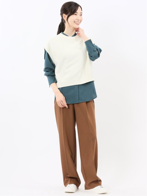 ストレッチ ワンタック ワイドパンツ