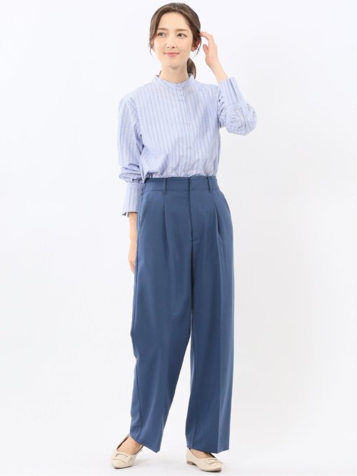 ストレッチ ワンタック ワイドパンツ