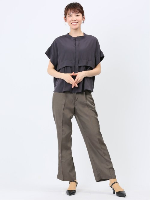 ハンチ/HUNCH リネンライク タックストレートパンツ