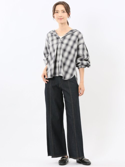 ハンチ/HUNCH ストレッチ ハイウエスト ワイドデニム