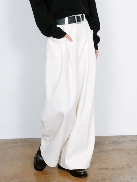 Belted High-Waist Tuck Pocket Pants / 2タック ハイウエスト タックポケット ベルト付きパンツ