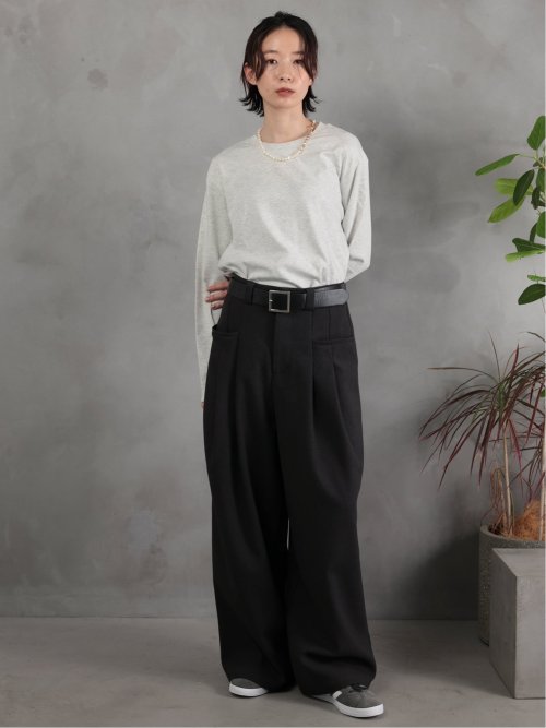 ドロー/DRAW ベルト付 ストレッチ ハイウエストパンツ