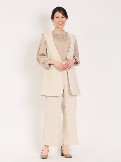 麻調合繊 プルオンワイドパンツ(セットアップ可能)