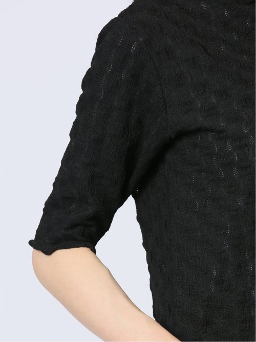 ストレッチレース調 ハイネック半袖プルオーバー