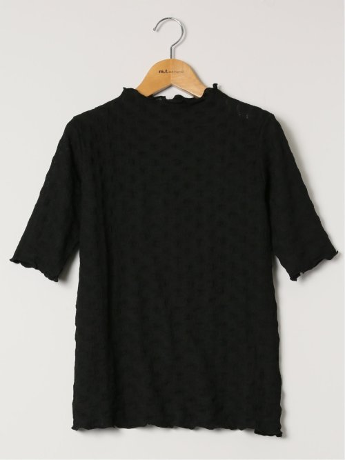 ストレッチレース調 ハイネック半袖プルオーバー