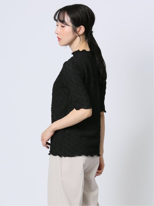 ストレッチレース調 ハイネック半袖プルオーバー