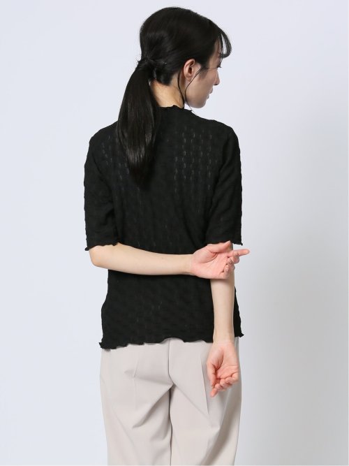ストレッチレース調 ハイネック半袖プルオーバー