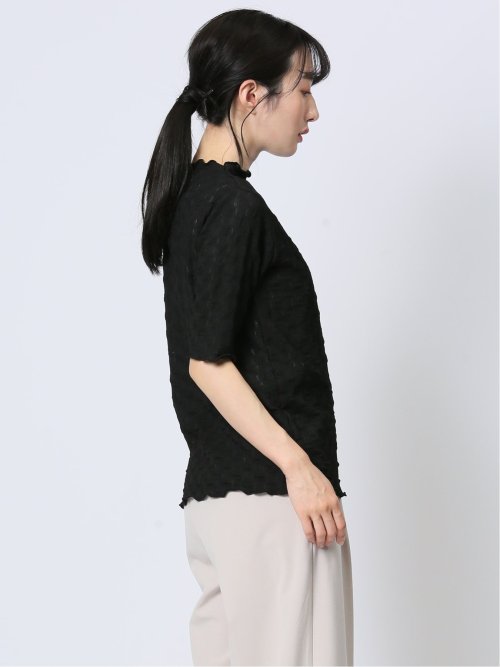 ストレッチレース調 ハイネック半袖プルオーバー