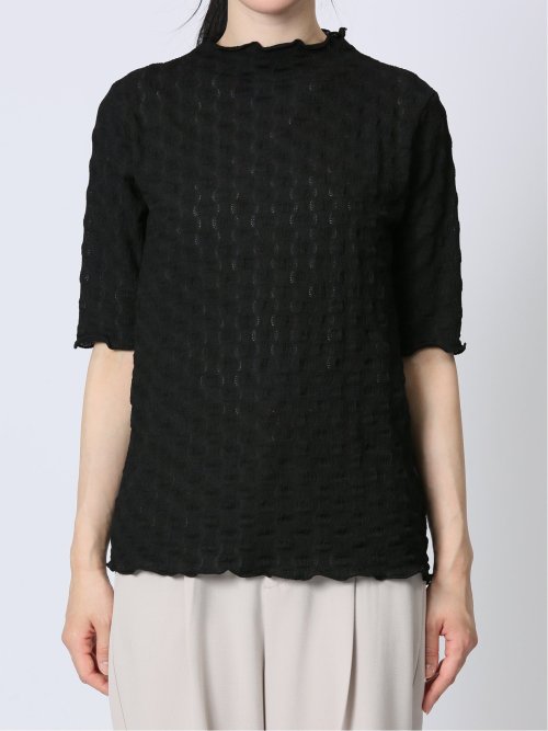 ストレッチレース調 ハイネック半袖プルオーバー