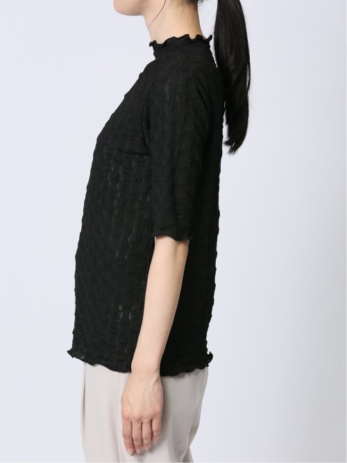 ストレッチレース調 ハイネック半袖プルオーバー