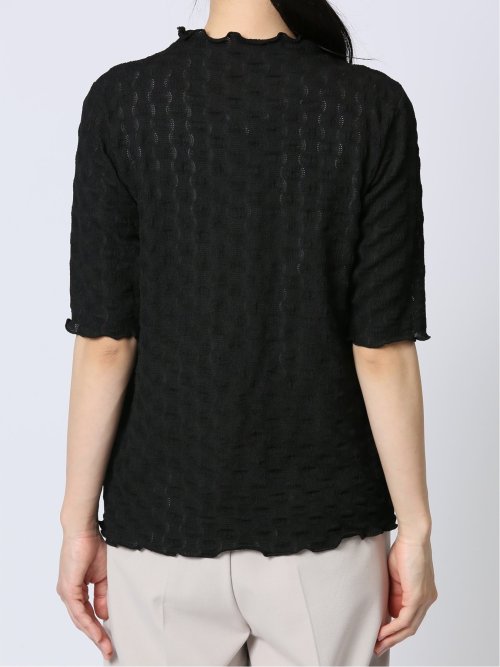 ストレッチレース調 ハイネック半袖プルオーバー