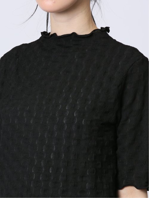 ストレッチレース調 ハイネック半袖プルオーバー