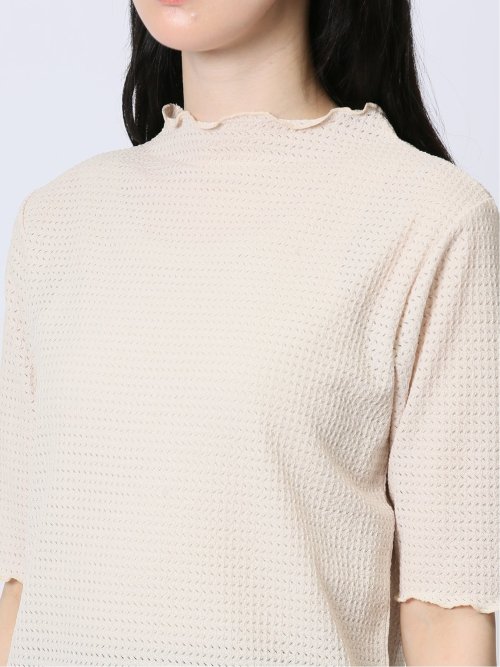 ストレッチレース調 ハイネック半袖プルオーバー