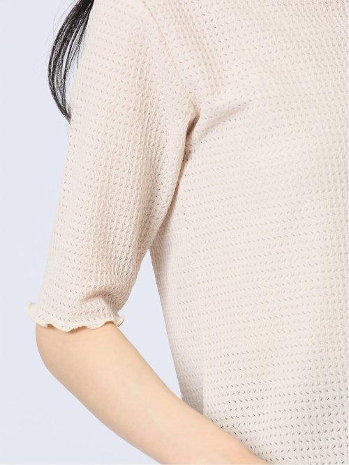 ストレッチレース調 ハイネック半袖プルオーバー