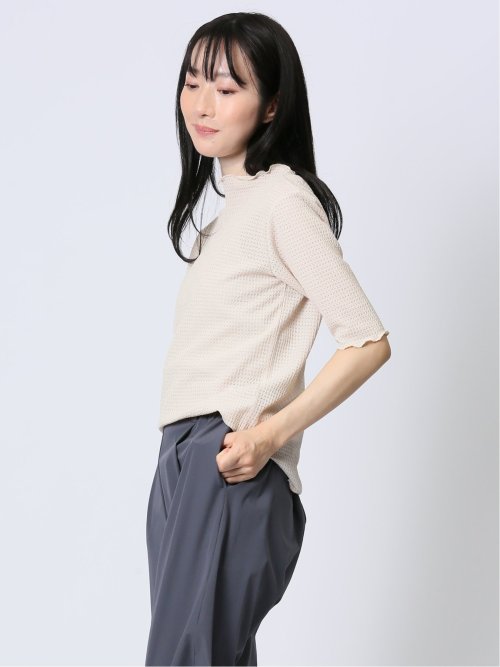 ストレッチレース調 ハイネック半袖プルオーバー