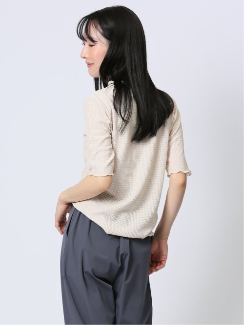 ストレッチレース調 ハイネック半袖プルオーバー