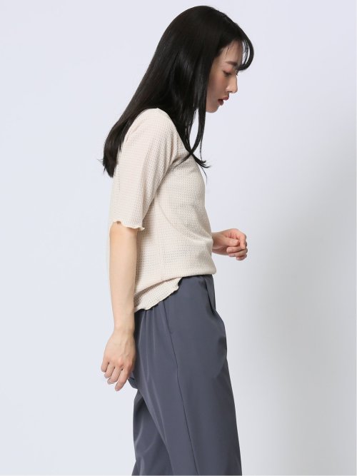 ストレッチレース調 ハイネック半袖プルオーバー