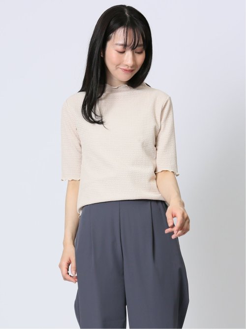 ストレッチレース調 ハイネック半袖プルオーバー