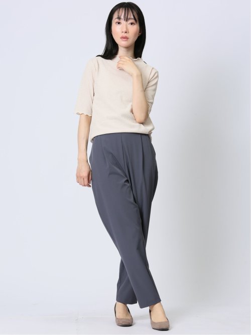 ストレッチレース調 ハイネック半袖プルオーバー