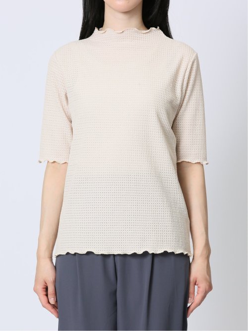 ストレッチレース調 ハイネック半袖プルオーバー