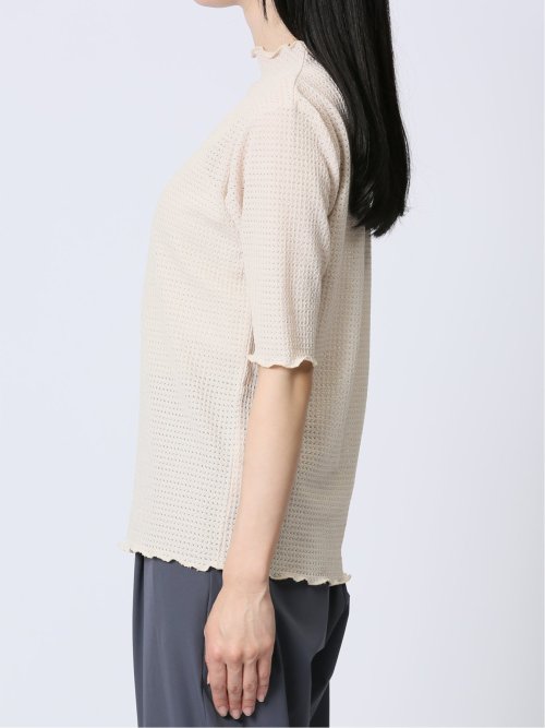 ストレッチレース調 ハイネック半袖プルオーバー