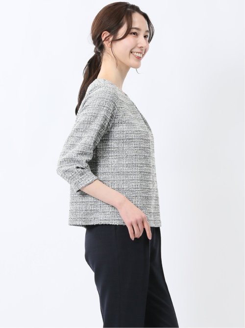 カットツイード ビジュー付きプルオーバー