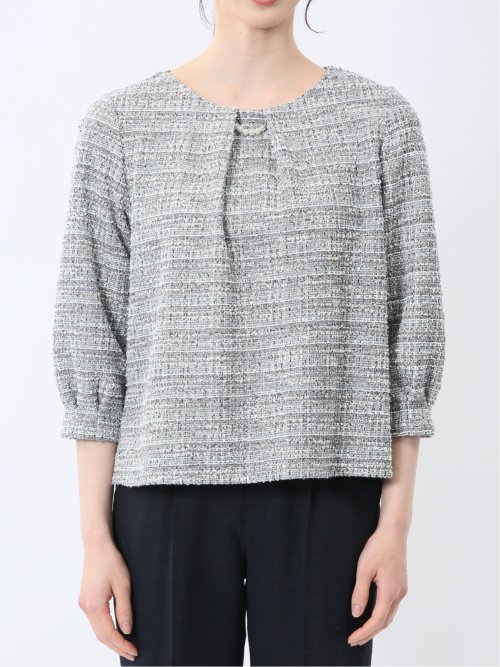 カットツイード ビジュー付きプルオーバー